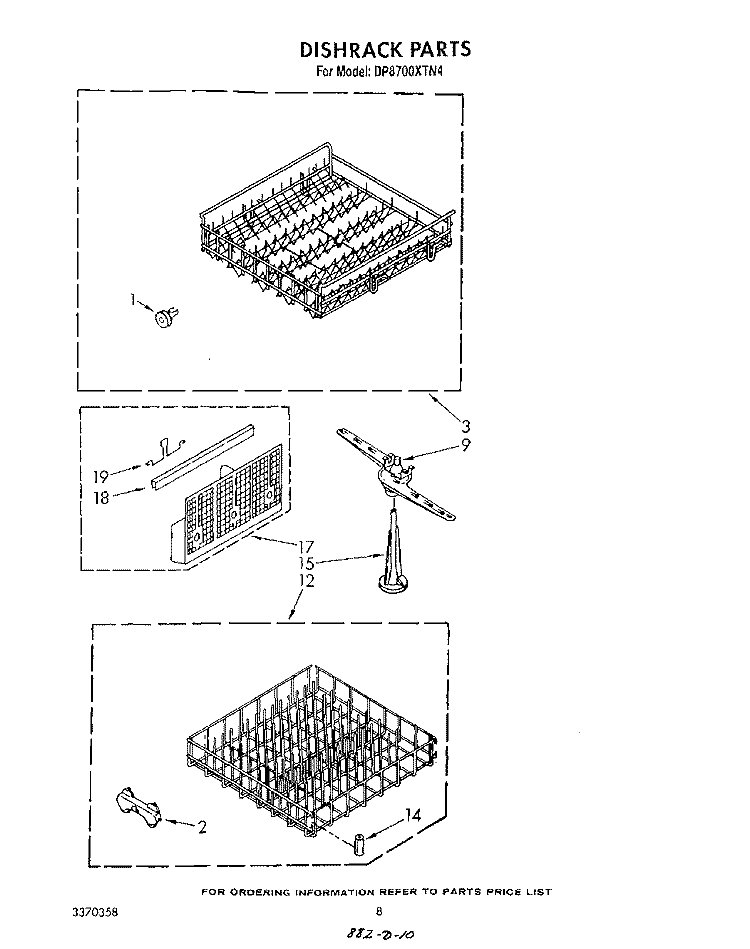 DISHRACK Diagram and Parts List for DP8700XTN4  Whirlpool Dishwasher