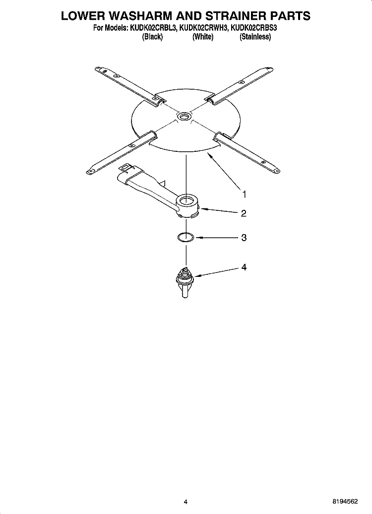 LOWER WASHARM AND STRAINER PARTS Diagram and Parts List for KUDK02CRWH3  KitchenAid Dishwasher