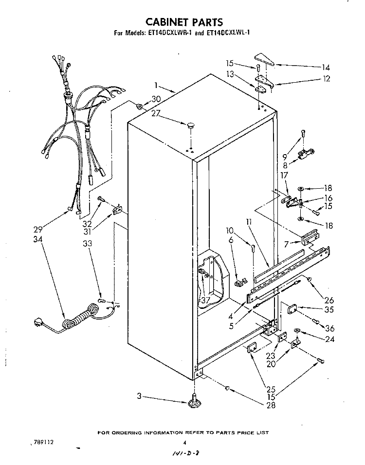 CABINET Diagram and Parts List for ET14DCXLWR1  Whirlpool Refrigerator