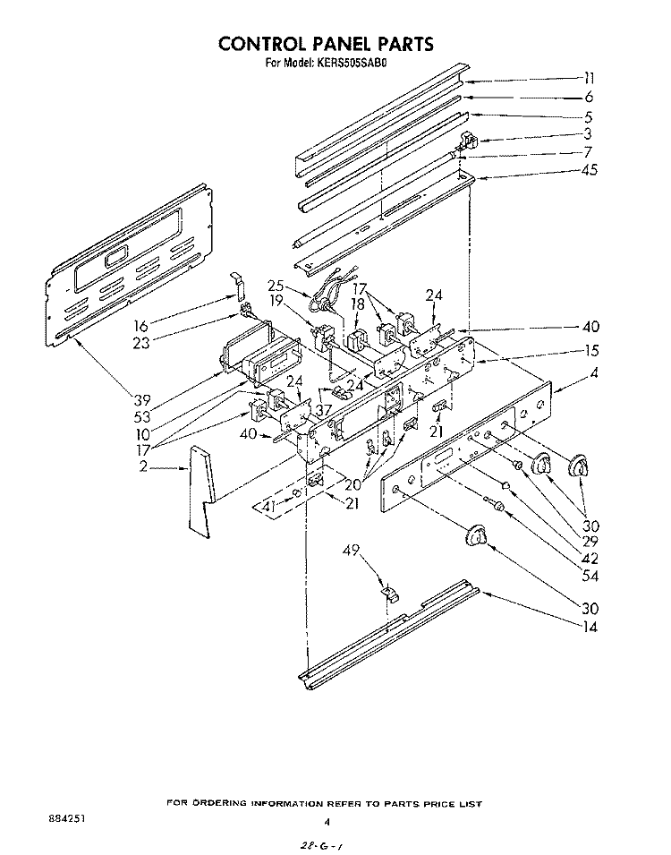 CONTROL PANEL Diagram and Parts List for KERS505SWB0  KitchenAid Range