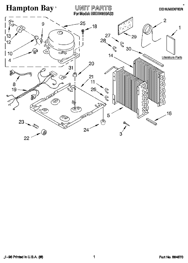 SECTION Diagram and Parts List for BHDH4000AS3  Whirlpool Dehumidifier