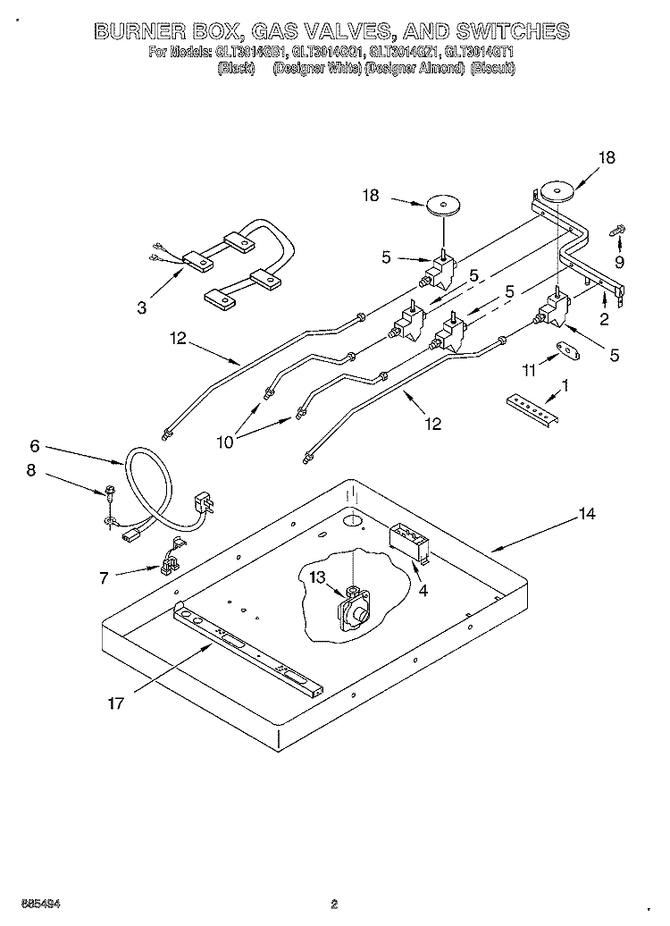 SECTION Diagram and Parts List for GLT3014GB1  Whirlpool Cooktop