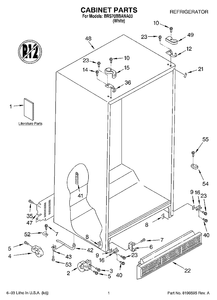 CABINET PARTS Diagram and Parts List for BRS70BBANA00  Whirlpool Refrigerator