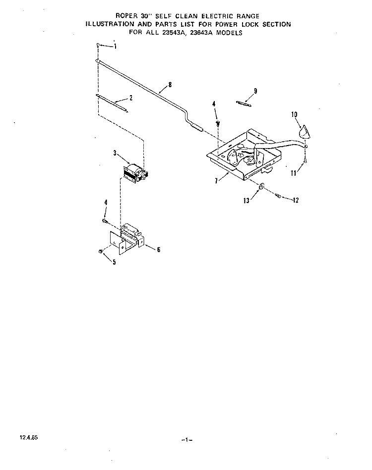 POWER LOCK Diagram and Parts List for 2364W3A  Roper Range
