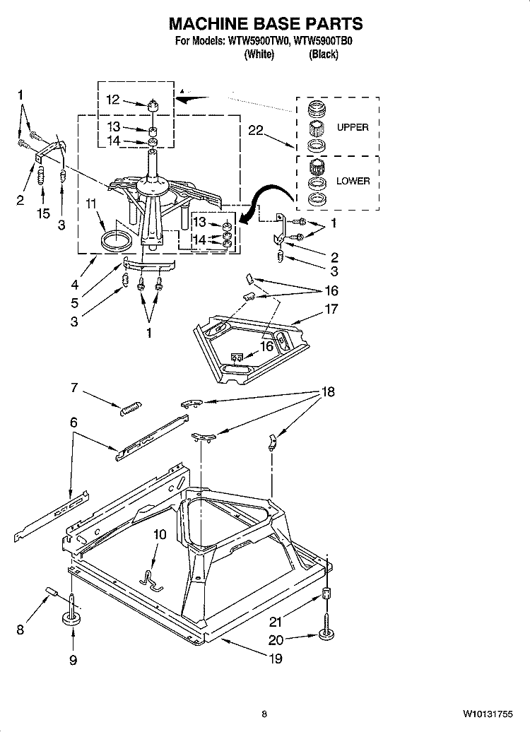 MACHINE BASE PARTS Diagram and Parts List for WTW5900TB0  Whirlpool Washer