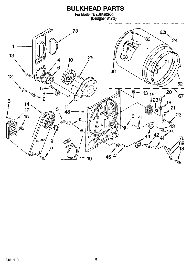 BULKHEAD PARTS, OPTIONAL PARTS (NOT INCLUDED) Diagram and Parts List for WED5520SQ0  Whirlpool Dryer
