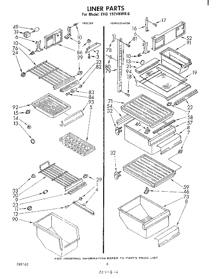 LINER Diagram and Parts List for EHD192VKWR0  Whirlpool Refrigerator