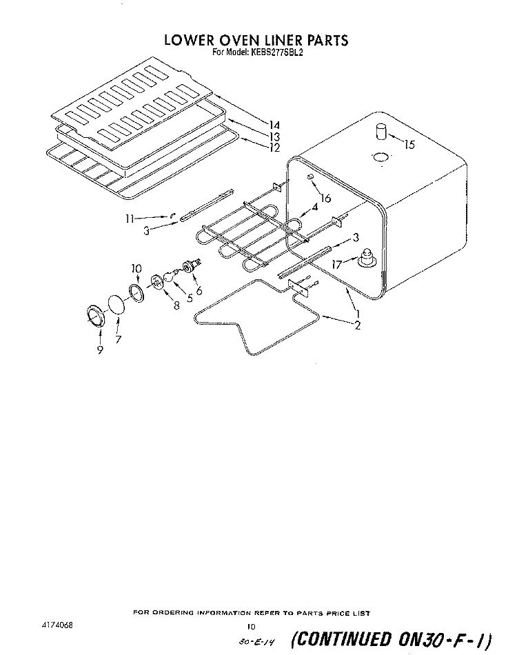 LOWER OVEN LINER Diagram and Parts List for KEBS277SWH2  KitchenAid Wall Oven