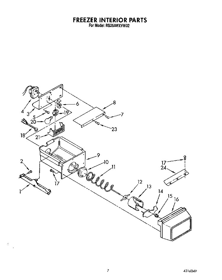 FREEZER INTERIOR Diagram and Parts List for RS25AWXVW02  Roper Refrigerator