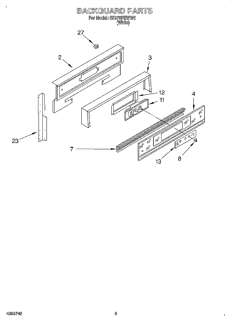 BACKGUARD Diagram and Parts List for SF370PEWW5  Whirlpool Range