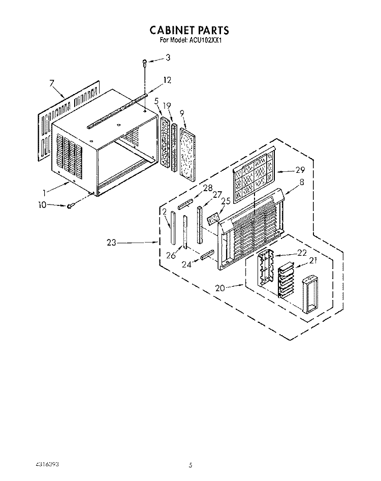 CABINET Diagram and Parts List for ACU102XX1  Whirlpool Air Conditioner