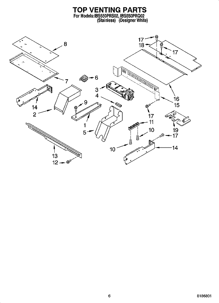 TOP VENTING PARTS, OPTIONAL PARTS Diagram and Parts List for IBS550PRQ02  Whirlpool Wall Oven