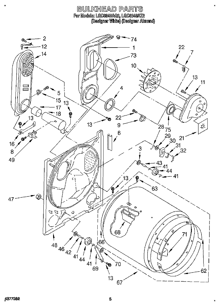 BULKHEAD Diagram and Parts List for LGC6848AZ2  Whirlpool Dryer