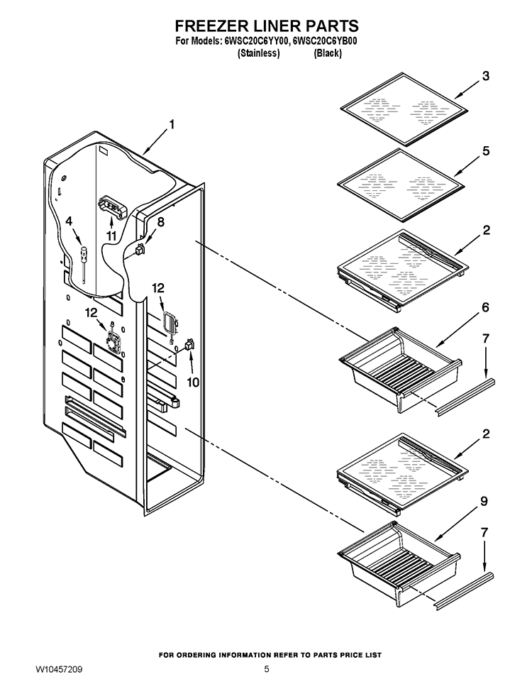 FREEZER LINER PARTS Diagram and Parts List for 6WSC20C6YB00  Whirlpool Refrigerator