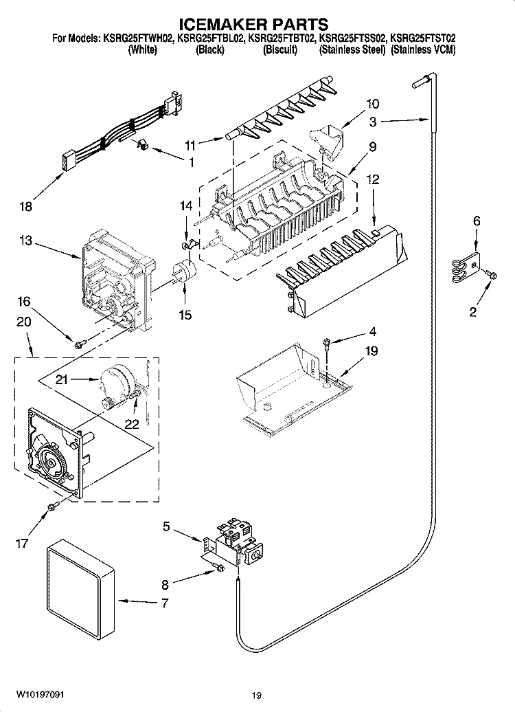 ICEMAKER PARTS, OPTIONAL PARTS (NOT INCLUDED) Diagram and Parts List for KSRG25FTST02  KitchenAid Refrigerator