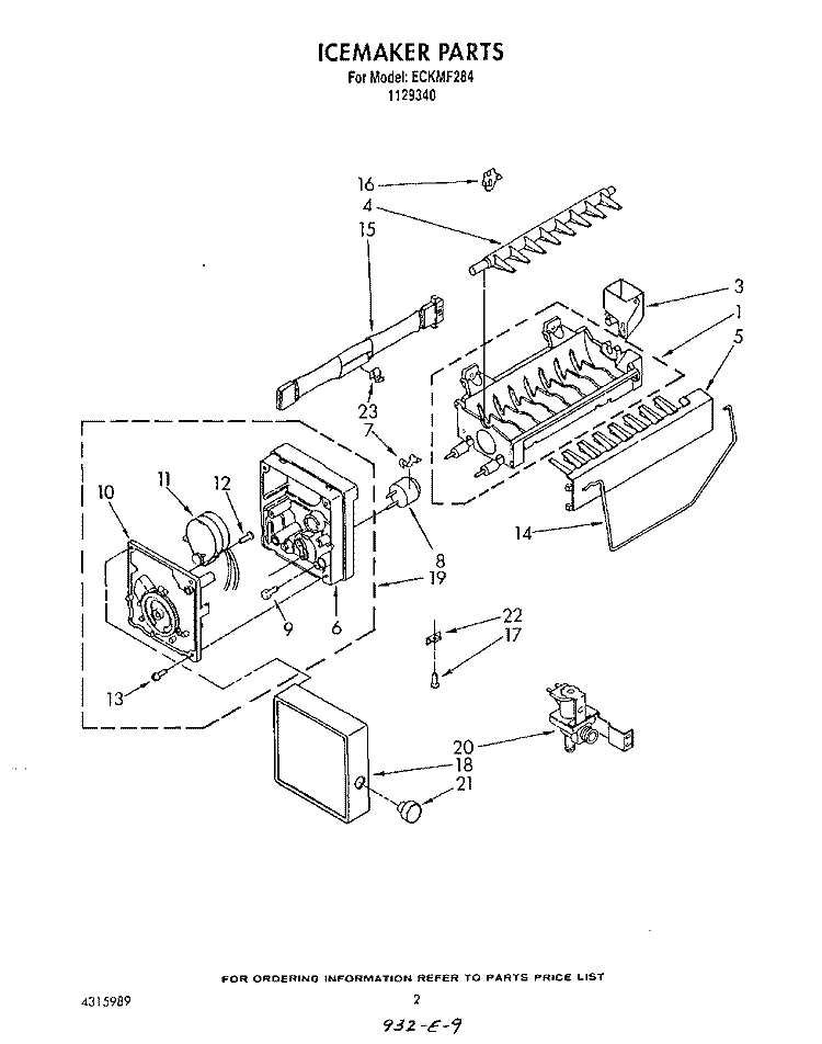 SECTION Diagram and Parts List for ECKMF284  Whirlpool Ice Maker
