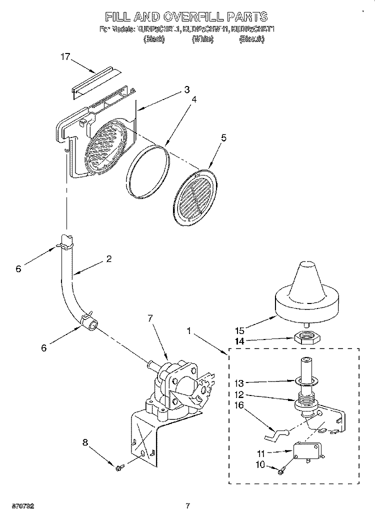 FILL AND OVERFILL Diagram and Parts List for KUDI25CHBT1  KitchenAid Dishwasher