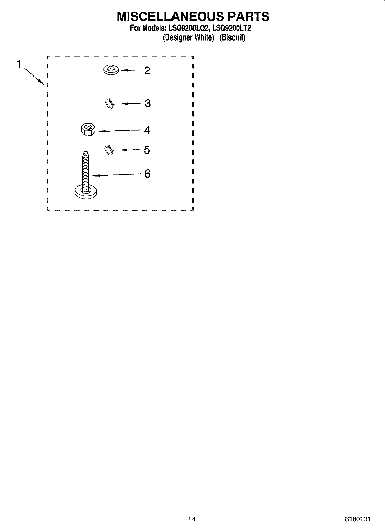 MISCELLANEOUS PARTS - OPTIONAL PARTS (NOT INCLUDED) Diagram and Parts List for LSQ9200LT2  Whirlpool Washer