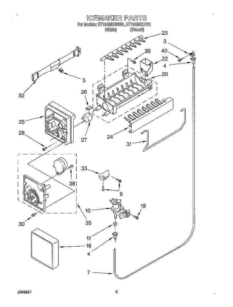 ICE MAKER Diagram and Parts List for ET18GMXHW01  Whirlpool Refrigerator