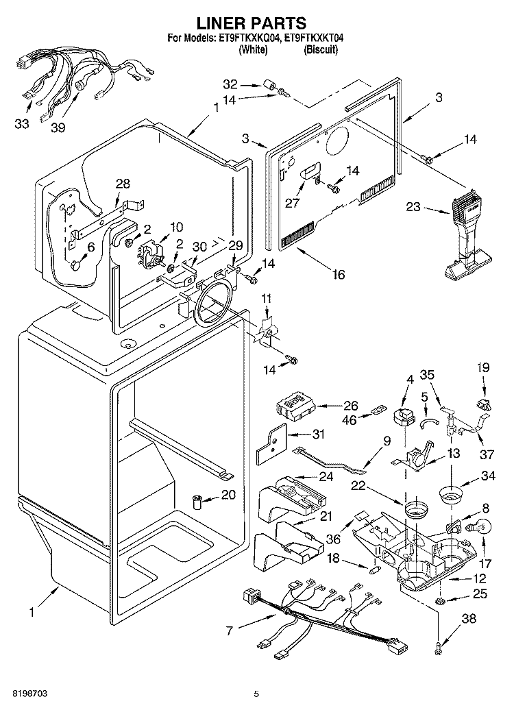 LINER PARTS Diagram and Parts List for ET9FTKXKQ04  Whirlpool Refrigerator