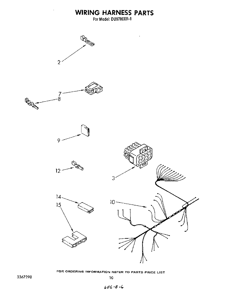WIRING HARNESS Diagram and Parts List for DU9700XR1  Whirlpool Dishwasher