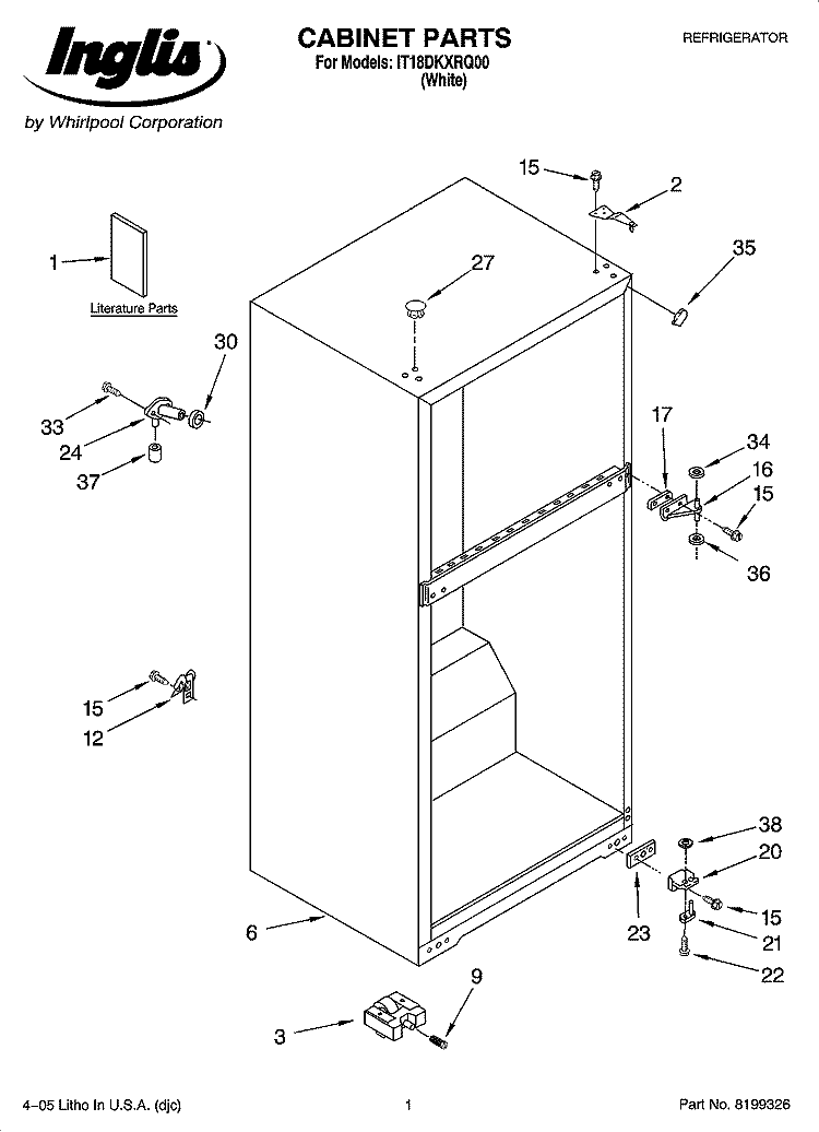 CABINET PARTS Diagram and Parts List for IT18DKXRQ00  Inglis Refrigerator