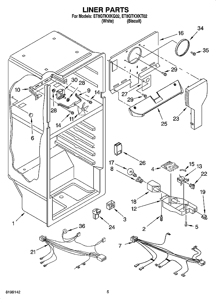 LINER PARTS Diagram and Parts List for ET8GTKXKQ02  Whirlpool Refrigerator