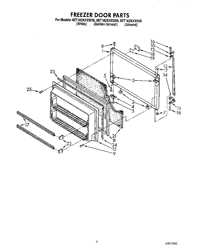 FREEZER DOOR Diagram and Parts List for 8ET18ZKXXG00  Whirlpool Refrigerator