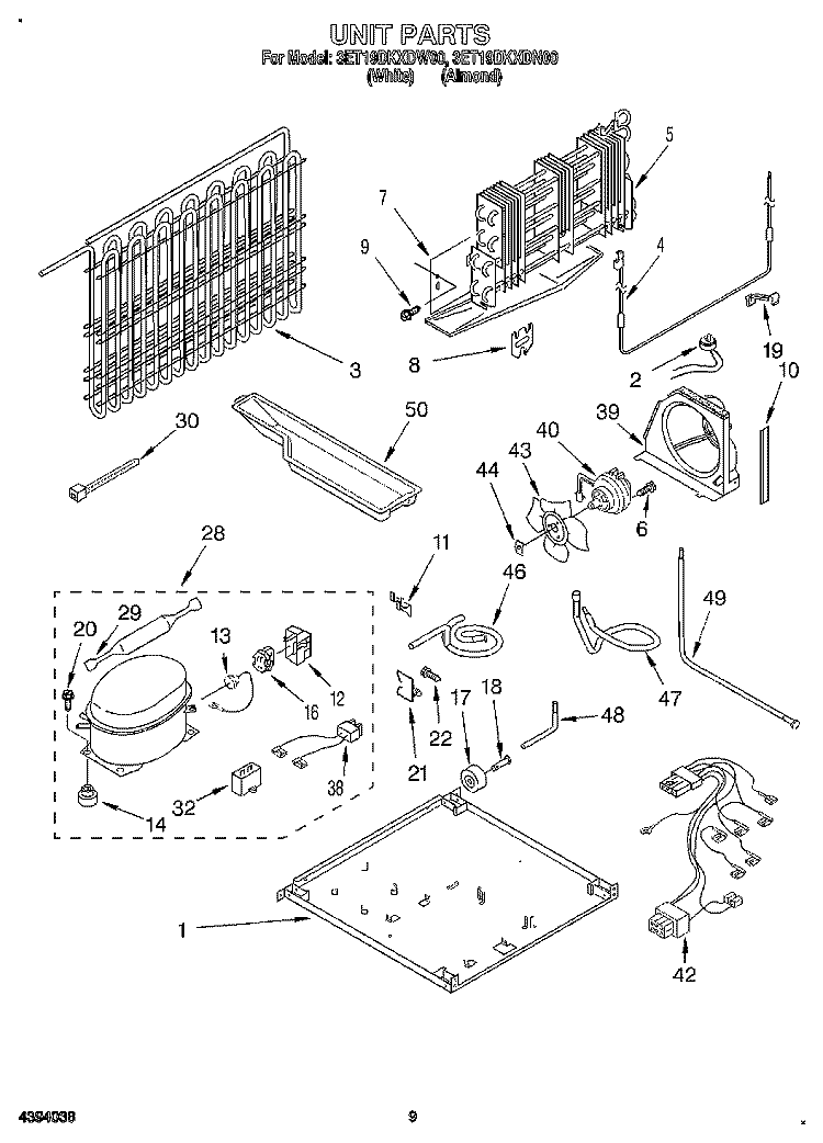 UNIT Diagram and Parts List for 3ET19DKXDW00  Whirlpool Refrigerator