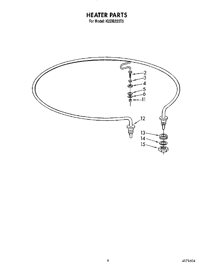 HEATER Diagram and Parts List for KUDB220T5  KitchenAid Dishwasher