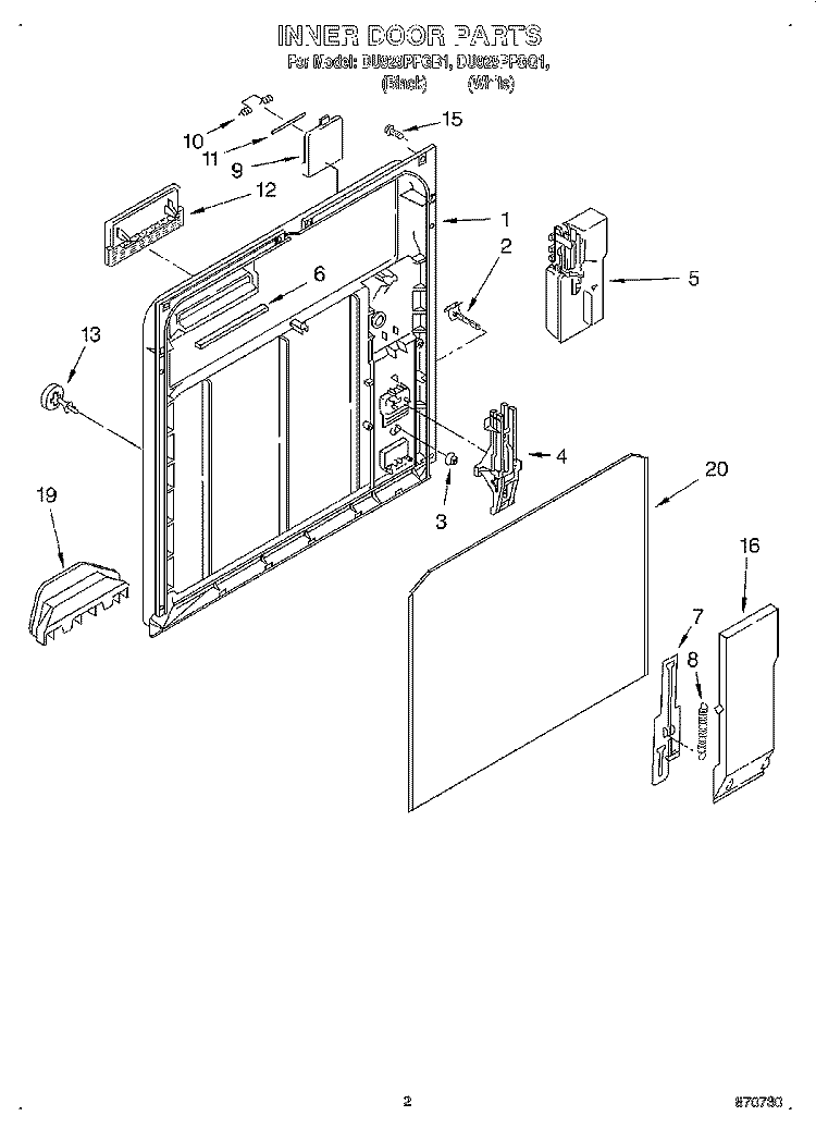 INNER DOOR Diagram and Parts List for DU929PFGQ1  Whirlpool Dishwasher