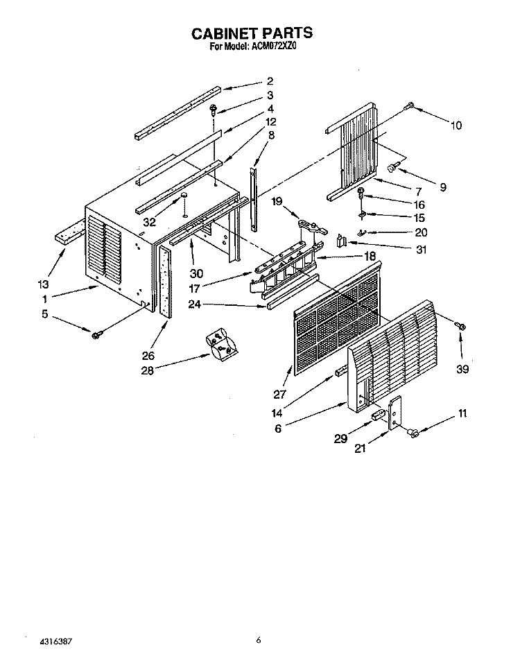 CABINET Diagram and Parts List for ACM072XZ0  Whirlpool Air Conditioner