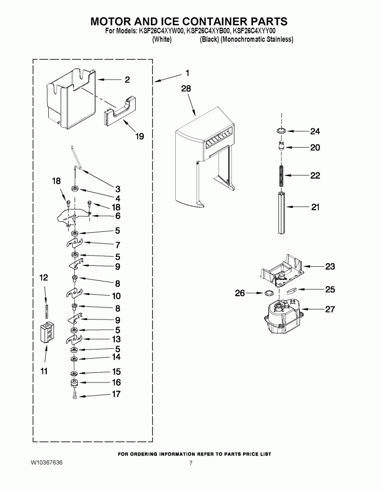 MOTOR AND ICE CONTAINER PARTS Diagram and Parts List for KSC23C9EYW00  KitchenAid Refrigerator