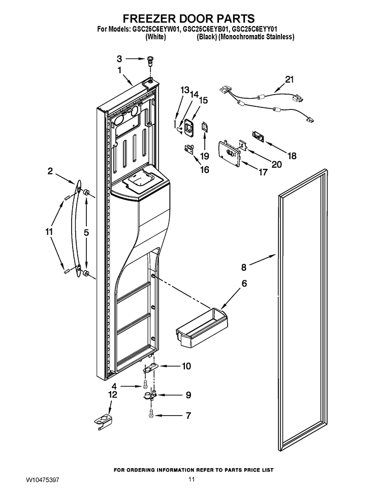 FREEZER DOOR PARTS Diagram and Parts List for GSC25C6EYY01  Whirlpool Refrigerator