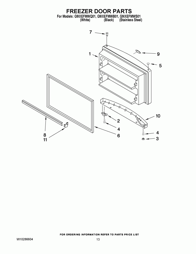 FREEZER DOOR PARTS Diagram and Parts List for G9IXEFMWS01  Whirlpool Refrigerator