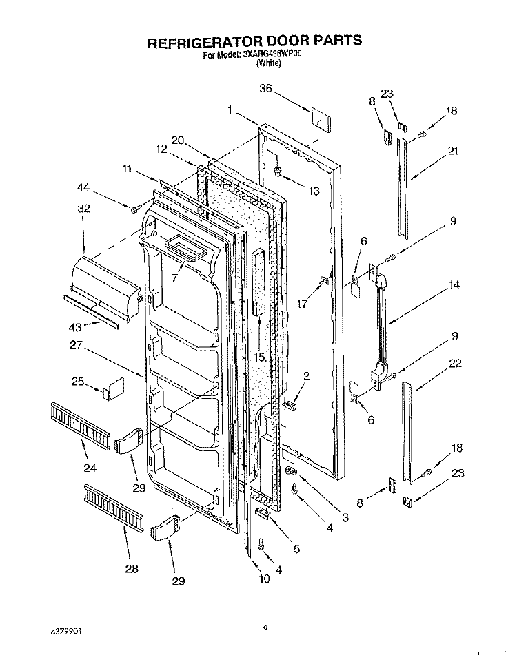 REFRIGERATOR DOOR Diagram and Parts List for 3XARG496WP00  Whirlpool Refrigerator