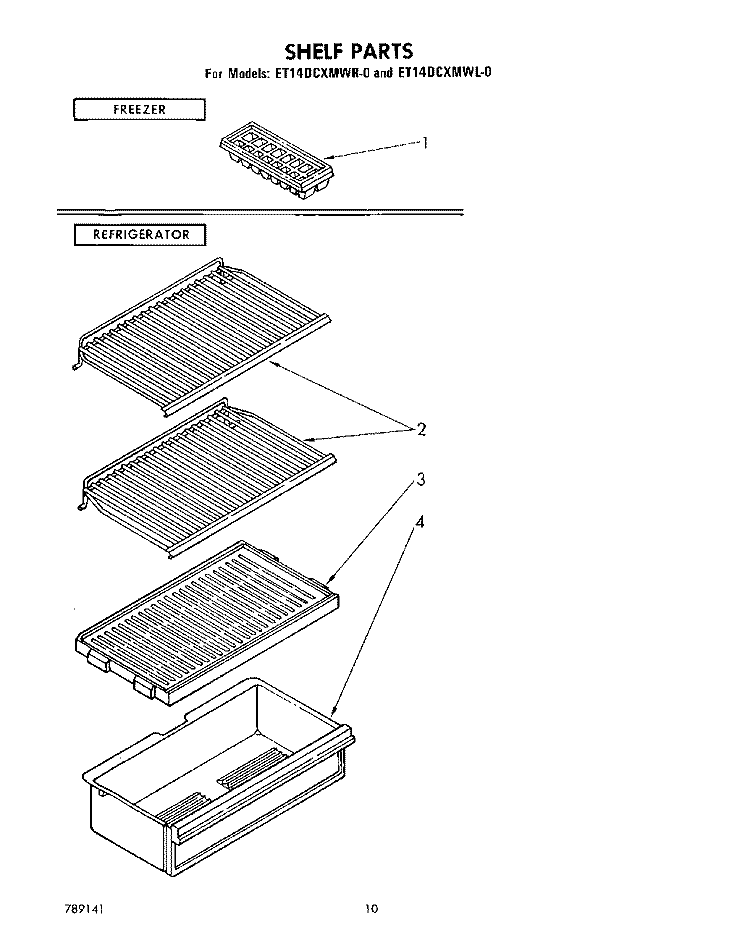 SHELF Diagram and Parts List for ET14DCXMWL0  Whirlpool Refrigerator