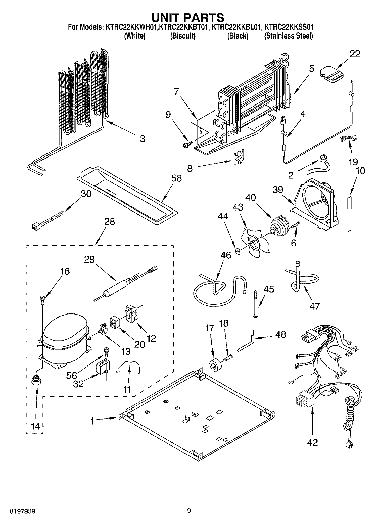UNIT Diagram and Parts List for KTRC22KKBT01  KitchenAid Refrigerator