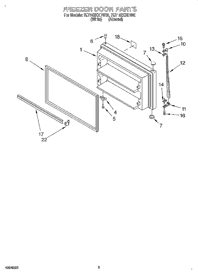 FREEZER DOOR Diagram and Parts List for 7ET18ZKXDN00  Whirlpool Refrigerator