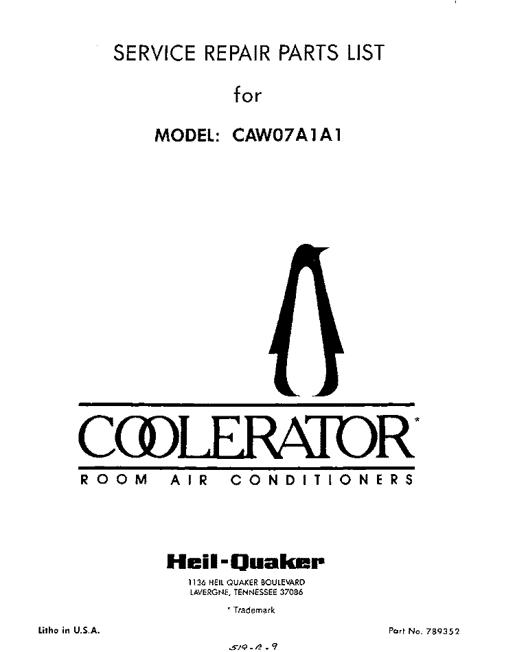 SECTION Diagram and Parts List for CAW07A1A1  Whirlpool Air Conditioner