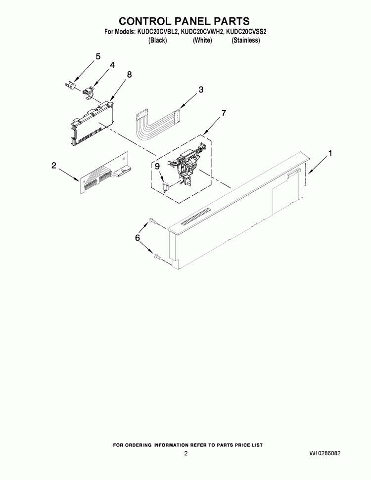 CONTROL PANEL PARTS Diagram and Parts List for KUDC20CVBL2  KitchenAid Dishwasher