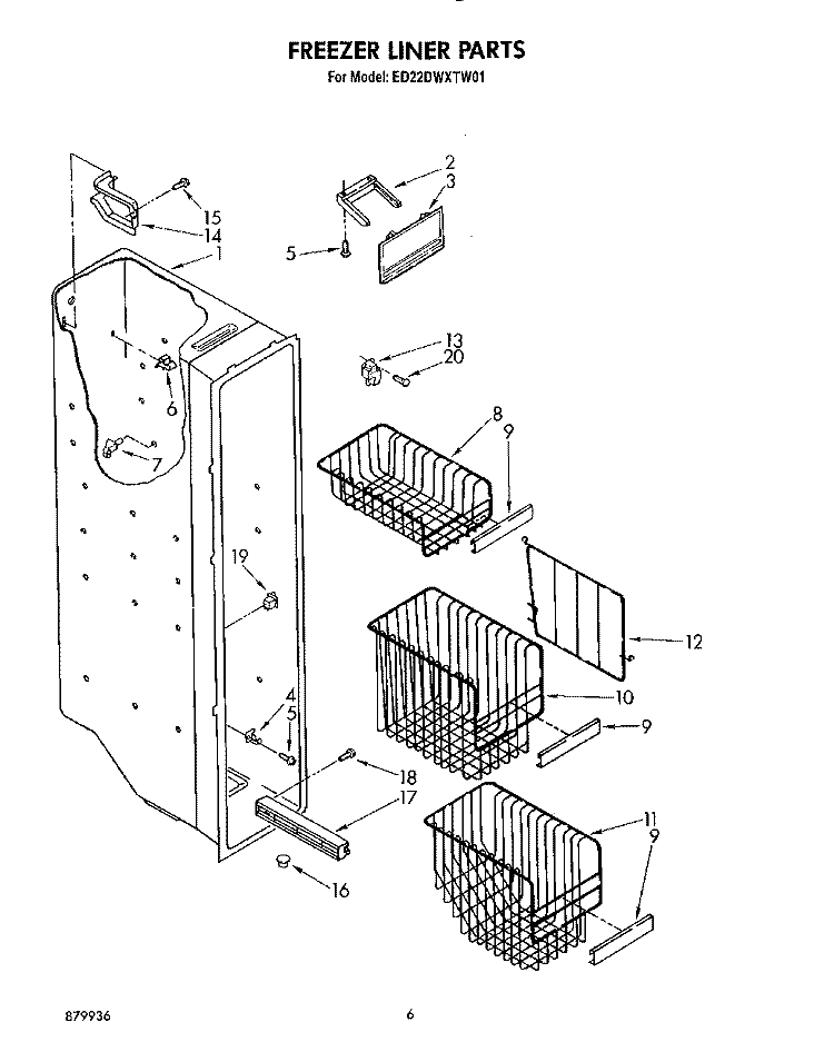 FREEZER LINER Diagram and Parts List for ED22DWXTG01  Whirlpool Refrigerator