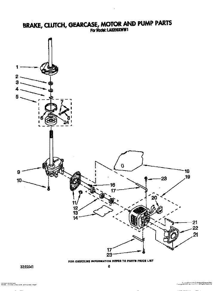 BRAKE, CLUTCH, GEARCASE, MOTOR AND PUMP Diagram and Parts List for LA8200XWW1  Whirlpool Washer