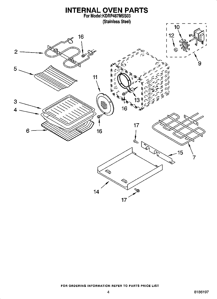 INTERNAL OVEN PARTS Diagram and Parts List for KDRP487MSS03  KitchenAid Range
