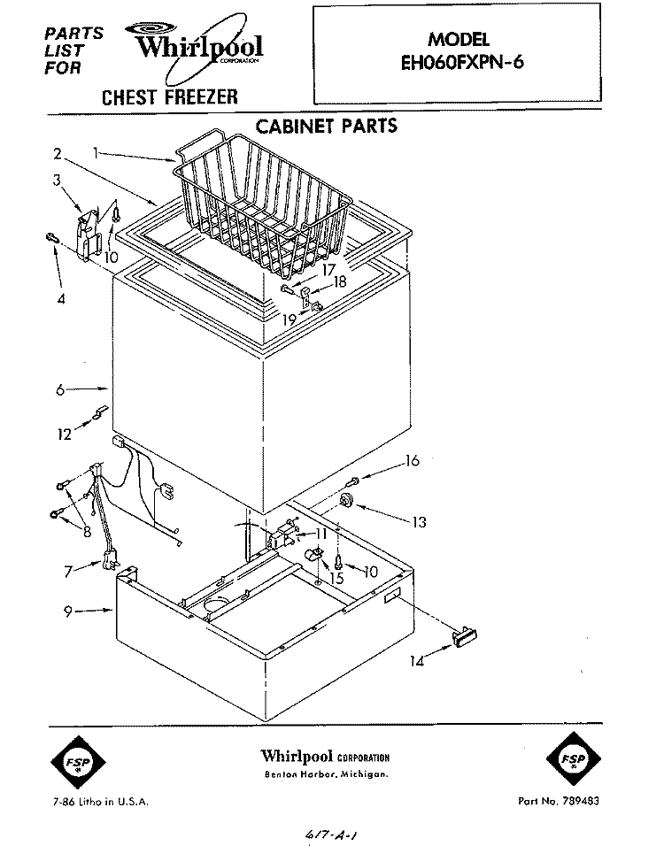 SECTION Diagram and Parts List for EH060FXPN6  Whirlpool Freezer