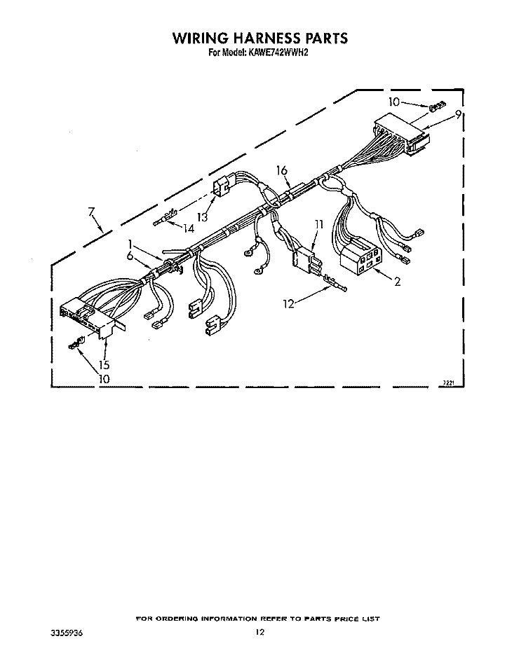 WIRING HARNESS Diagram and Parts List for KAWE742WWH2  KitchenAid Washer