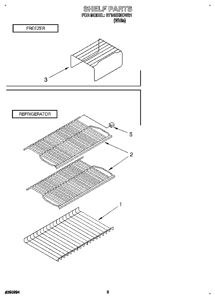 SHELF Diagram and Parts List for RT14EKRDW01  Roper Refrigerator