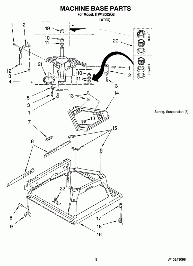 MACHINE BASE PARTS Diagram and Parts List for ITW4300SQ3  Inglis Washer