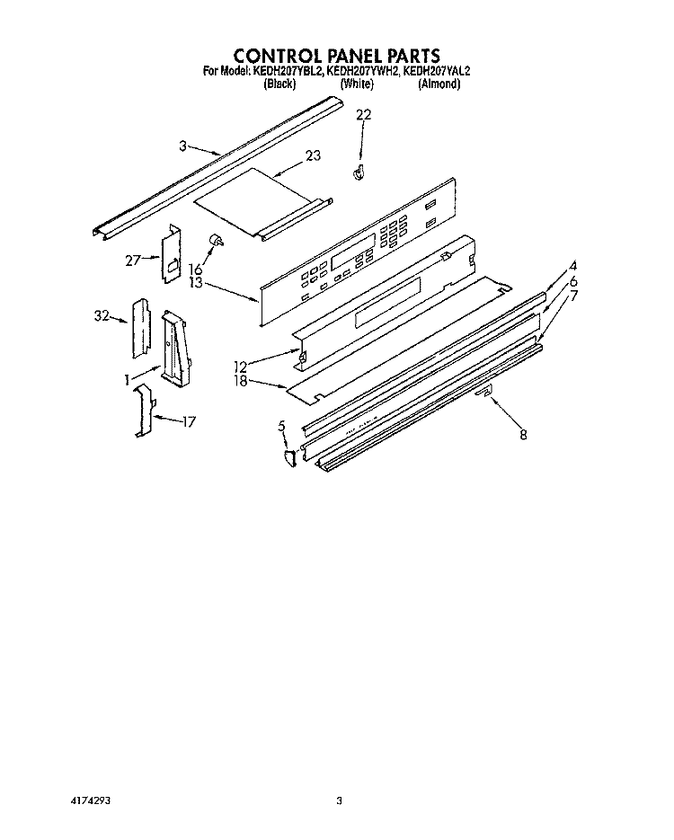 CONTROL PANEL Diagram and Parts List for KEDH207YBL2  KitchenAid Range
