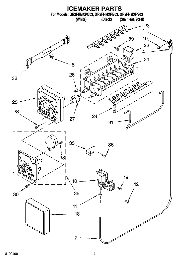 ICEMAKER PARTS Diagram and Parts List for GR2FHMXPQ03  Whirlpool Refrigerator